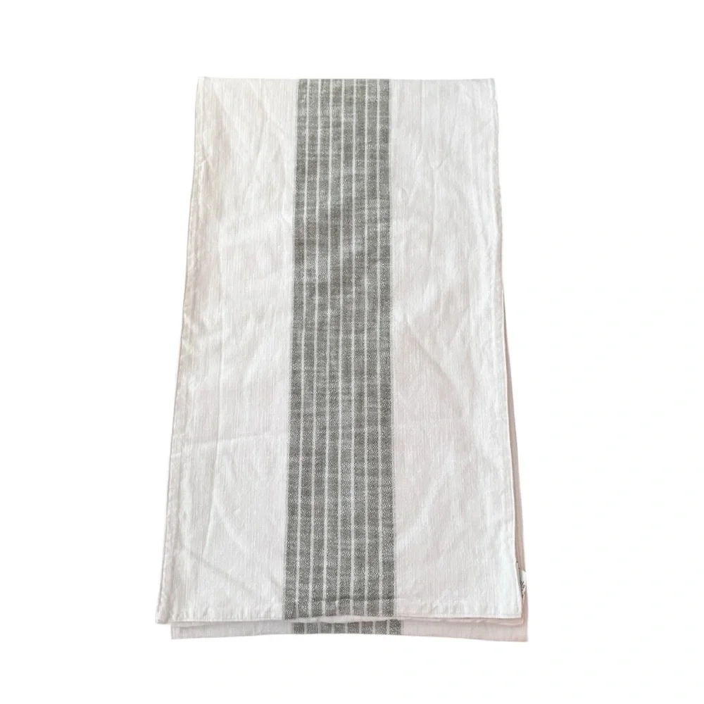 NEW Williams Sonoma White & Green Striped 100% Cotton Table‎ Runner 16x108